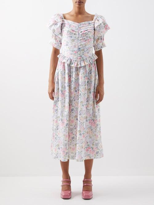 Batsheva - X Laura Ashley Eden Floral-print Midi Dress - Womens - Light Pink Multi