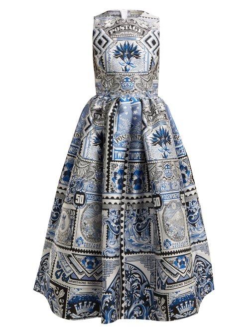 Matchesfashion.com Mary Katrantzou - Astere Postcard Jacquard Midi Dress - Womens - Blue Multi