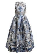 Matchesfashion.com Mary Katrantzou - Astere Postcard Jacquard Midi Dress - Womens - Blue Multi