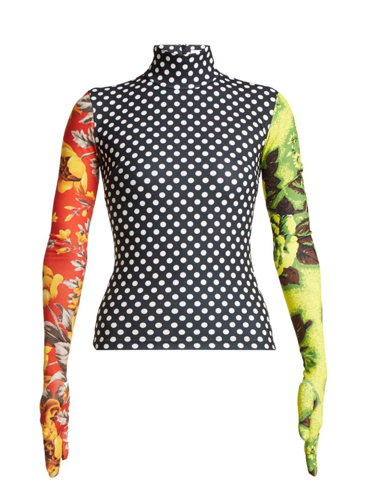 Richard Quinn Floral-print High-neck Stretch-jersey Top