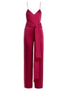 Matchesfashion.com Galvan - Cuzco Tassel Embellished Wide Leg Satin Jumpsuit - Womens - Pink