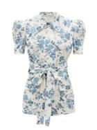 Matchesfashion.com The Vampire's Wife - The Persuasion Floral-print Cotton Top - Womens - Blue White