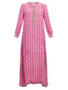 Matchesfashion.com Le Sirenuse, Positano - Leila Little Palms Print Silk Maxi Kaftan - Womens - Purple Print