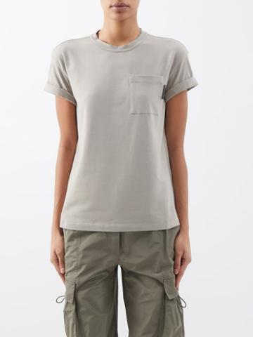 Brunello Cucinelli - Monili-trim Cotton-blend Jersey T-shirt - Womens - Khaki