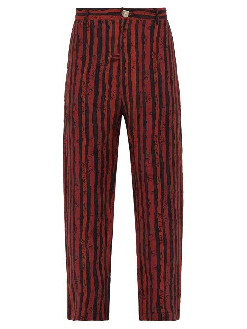 Matchesfashion.com Martine Rose - Double Pocket Striped Linen Trousers - Mens - Red