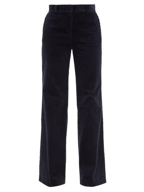 Ladies Rtw Bella Freud - Kim Cotton-corduroy Bootcut Trousers - Womens - Navy