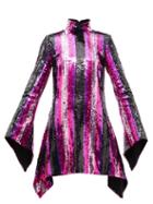 Halpern - High-neck Striped Sequinned Mini Dress - Womens - Pink Multi