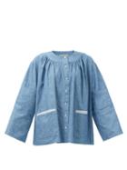 Kuro - Patch-pocket Chambray Blouse - Womens - Mid Denim