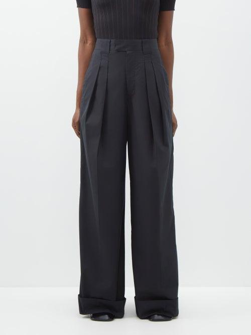 Lemaire - High-rise Pleated Cotton Wide-leg Trousers - Womens - Black