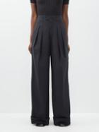 Lemaire - High-rise Pleated Cotton Wide-leg Trousers - Womens - Black