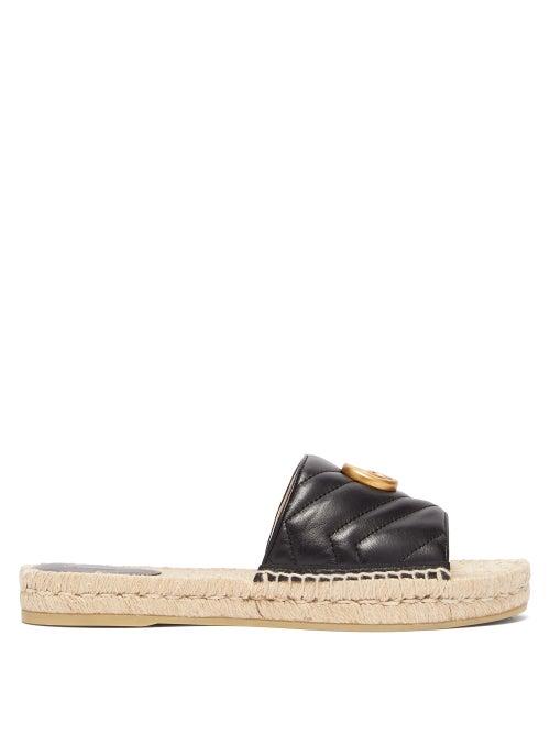 Matchesfashion.com Gucci - Gg Matelass Leather Espadrille Slides - Womens - Black