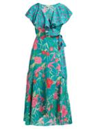 Matchesfashion.com Beulah - Ratna Floral Print Silk Crepe Wrap Dress - Womens - Green Multi