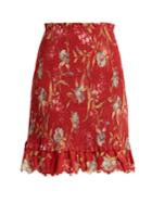 Zimmermann Corsair Iris Shirred Linen And Cotton-blend Skirt