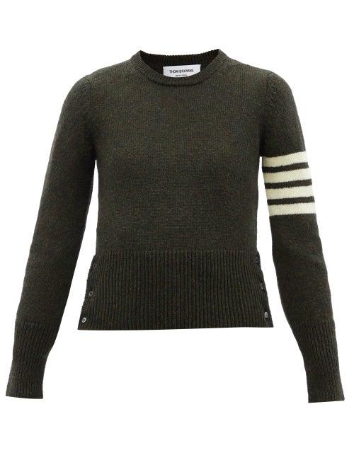 Ladies Rtw Thom Browne - Four-bar Intarsia Wool Sweater - Womens - Khaki