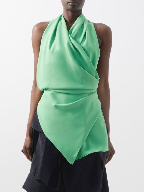 A.w.a.k.e. Mode - Asymmetric Open-back Crepe Halterneck Top - Womens - Green