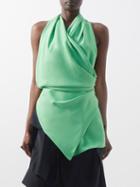A.w.a.k.e. Mode - Asymmetric Open-back Crepe Halterneck Top - Womens - Green