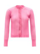 Matchesfashion.com Cecilie Bahnsen - Felicity Semi-sheer Ribbed-knit Cardigan - Womens - Pink