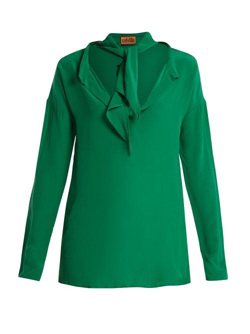 Matchesfashion.com Colville - Neck Tie Silk Blouse - Womens - Green