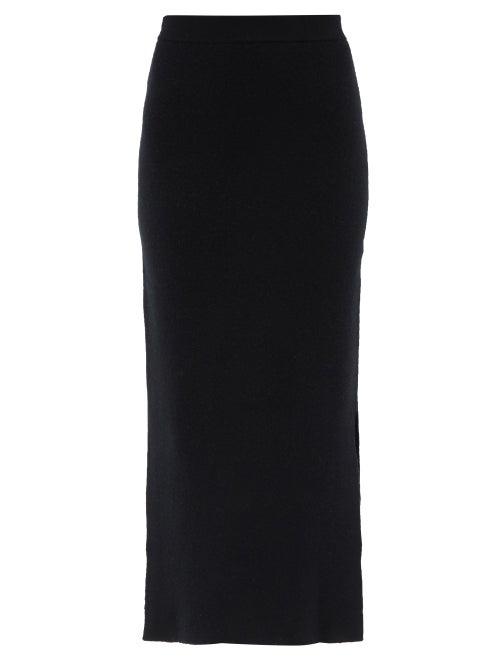 Allude - Side-slit Wool-blend Midi Skirt - Womens - Black