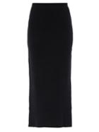 Allude - Side-slit Wool-blend Midi Skirt - Womens - Black