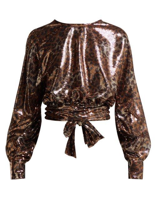 Matchesfashion.com Msgm - Leopard Print Sequinned Open Back Blouse - Womens - Black Gold