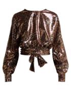 Matchesfashion.com Msgm - Leopard Print Sequinned Open Back Blouse - Womens - Black Gold