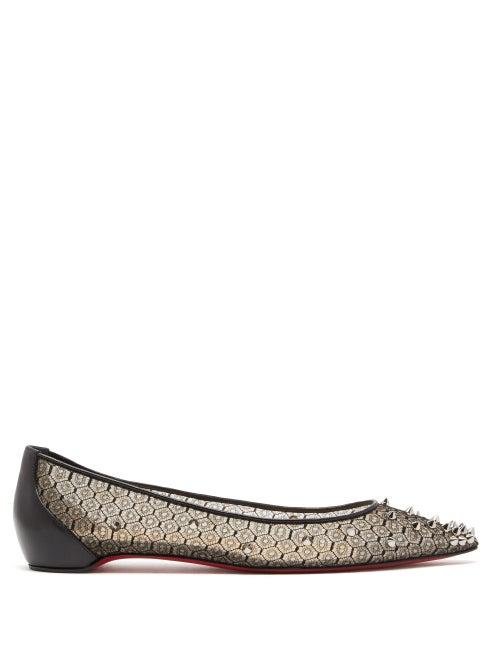 Matchesfashion.com Christian Louboutin - Spike Embellished Lace Ballet Flats - Womens - Black