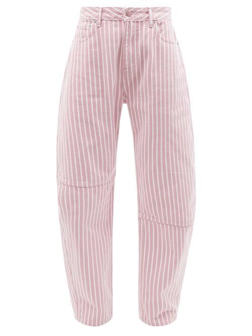Ganni - High-rise Striped Curved-leg Jeans - Womens - Pink Multi