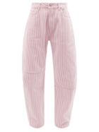 Ganni - High-rise Striped Curved-leg Jeans - Womens - Pink Multi
