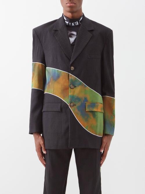 Ahluwalia - Babu Panelled Wool-blend Twill Suit Jacket - Mens - Black Multi