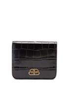 Matchesfashion.com Balenciaga - Bb-plaque Crocodile-effect Leather Bi-fold Wallet - Womens - Black