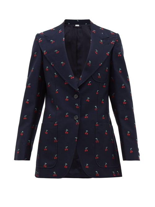 Matchesfashion.com Gucci - Single Breasted Fil Coup Cotton Blazer - Womens - Navy Multi