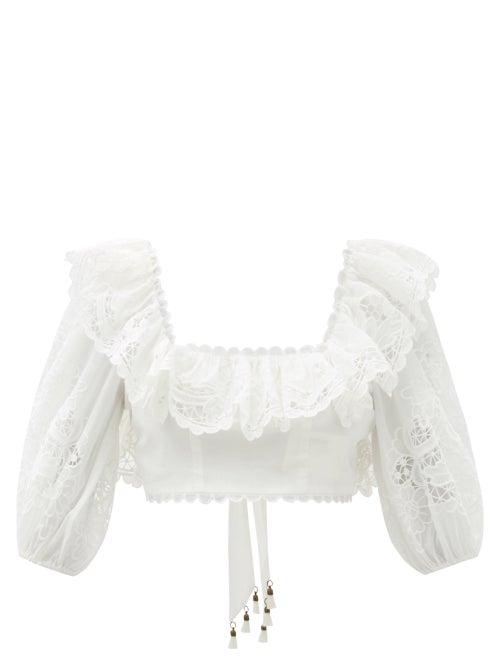 Matchesfashion.com Zimmermann - Lulu Lace And Cotton-poplin Crop Top - Womens - Ivory