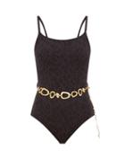 Matchesfashion.com Solid & Striped - The Nina Belted Leopard-jacquard Swimsuit - Womens - Black Print