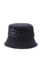 Matchesfashion.com Prada - Logo Print Cotton Canvas Bucket Hat - Mens - Navy