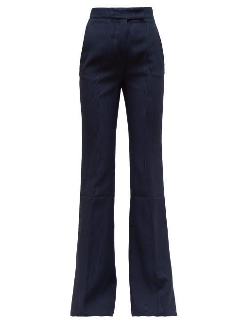 Matchesfashion.com Gabriela Hearst - Leda Striped Cady Flared Trousers - Womens - Navy