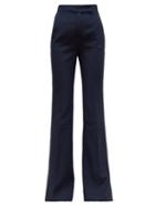 Matchesfashion.com Gabriela Hearst - Leda Striped Cady Flared Trousers - Womens - Navy