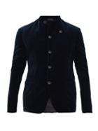 Matchesfashion.com Giorgio Armani - Stand-collar Single-breasted Velvet Blazer - Mens - Blue