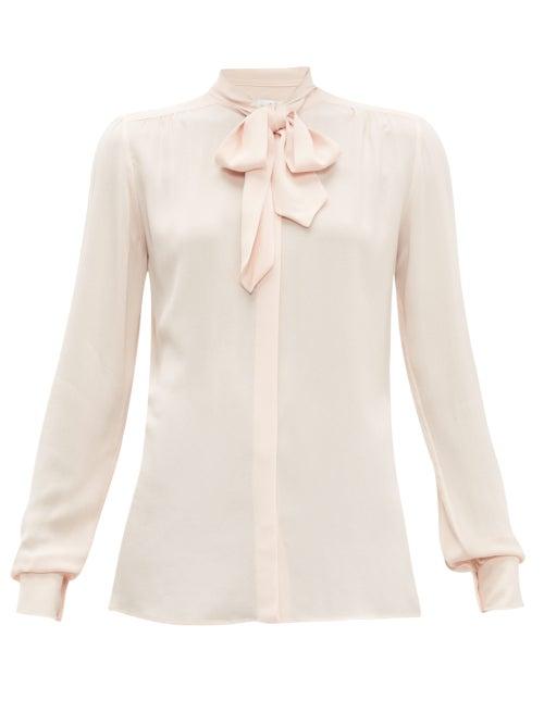 Matchesfashion.com Giambattista Valli - Tie Neck Crepe Blouse - Womens - Light Pink