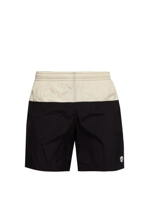 Matchesfashion.com Alexander Mcqueen - Colour Block Skull Embroidered Swim Shorts - Mens - Black White