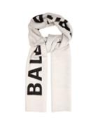 Matchesfashion.com Balenciaga - Logo Intarsia Reversible Wool Scarf - Womens - White