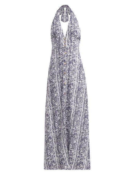 Matchesfashion.com Heidi Klein - Kenya Python Print Halterneck Dress - Womens - Python