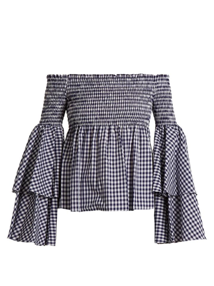 Caroline Constas Appolonia Off-the-shoulder Gingham-checked Blouse