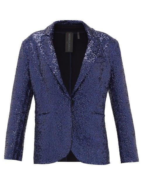 Matchesfashion.com Norma Kamali - Single-breasted Sequinned Jersey Blazer - Womens - Navy