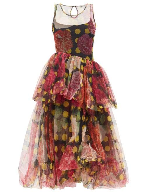 Matchesfashion.com Molly Goddard - Kelman Polka-dot And Floral-print Tulle Dress - Womens - Multi