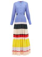 Matchesfashion.com Altuzarra - Lobelia Striped-hem Silk Crepe De Chine Maxi Dress - Womens - Blue Multi