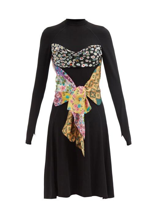 Marine Serre - Upcycled-scarf And Jersey Midi Dress - Womens - Black Multi