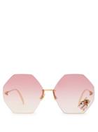 Matchesfashion.com Alexander Mcqueen - Oversized Beetle Embellished Metal Sunglasses - Womens - Red Gold