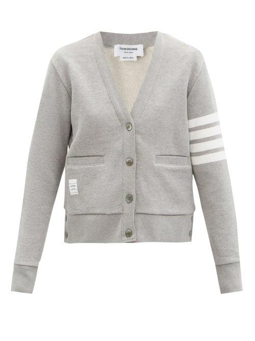 Matchesfashion.com Thom Browne - Four-bar Cotton-jersey Cardigan - Womens - Light Grey