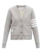 Matchesfashion.com Thom Browne - Four-bar Cotton-jersey Cardigan - Womens - Light Grey
